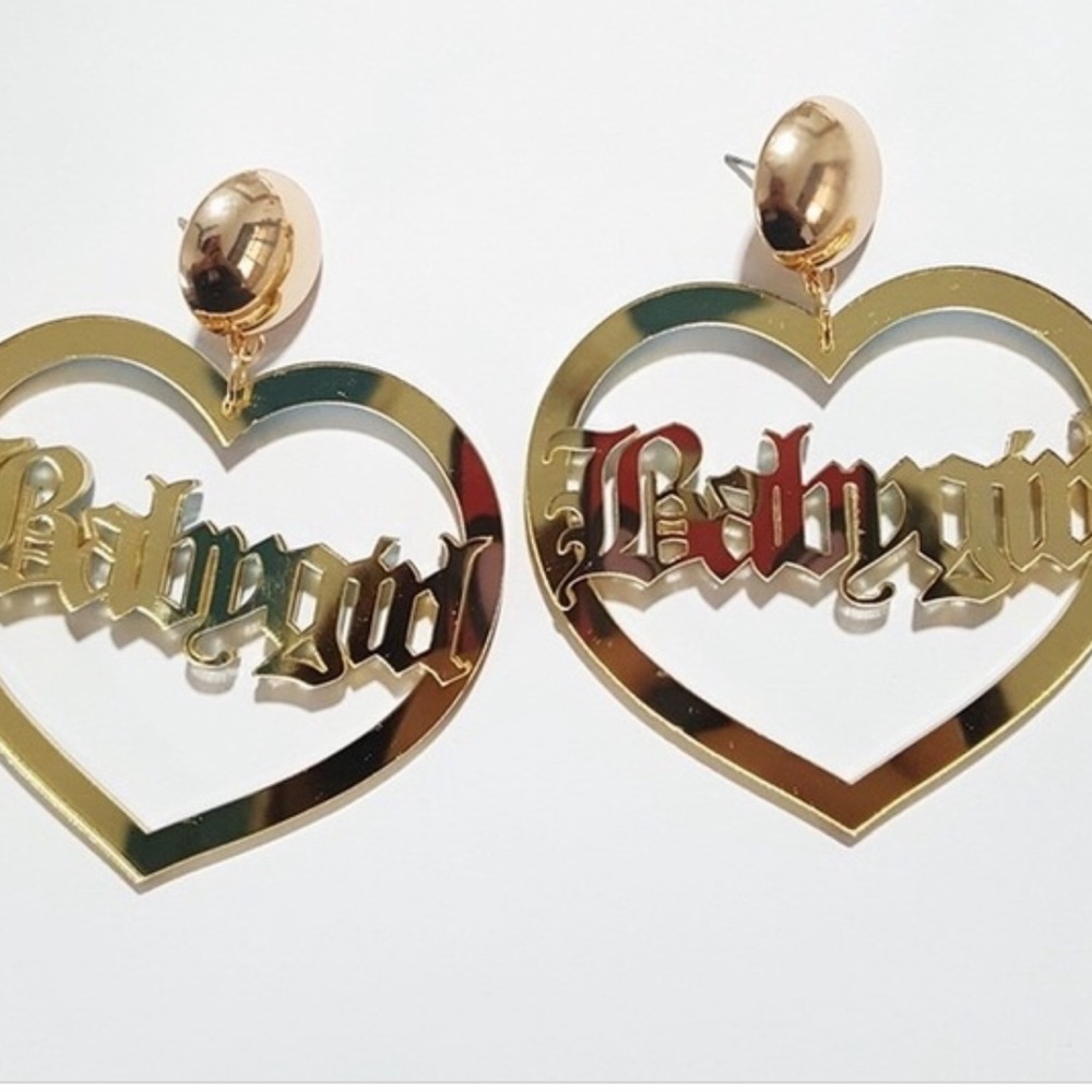 Gold Babygirl Earrings Mirror Reflective - Picture 7 of 8